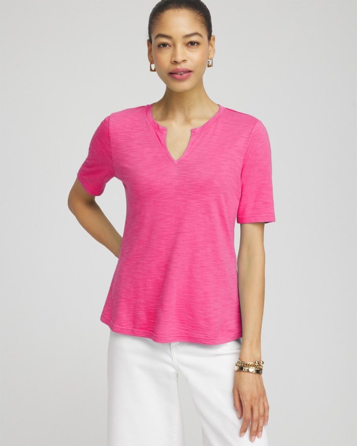 Women's Notch Neck Tee - DELIGHTFUL PINK - Click Image to Close