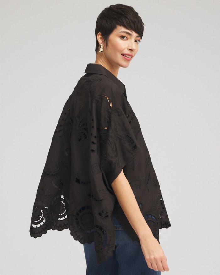 Women's Eyelet Poncho - Black