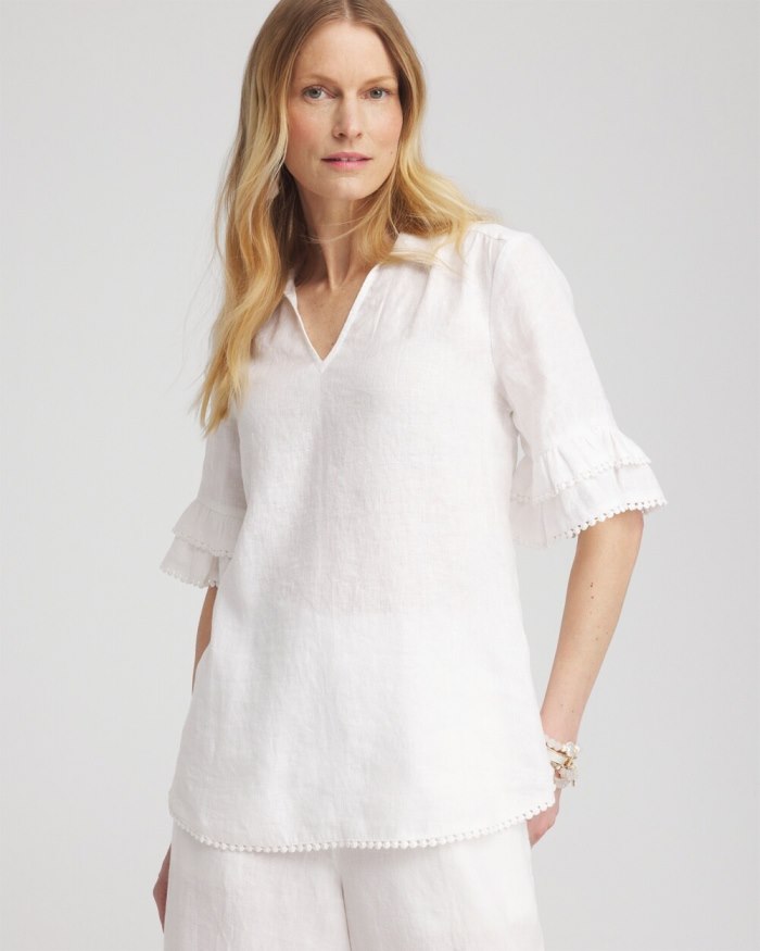 Women's Linen Ruffle Sleeve Blouse - Alabaster