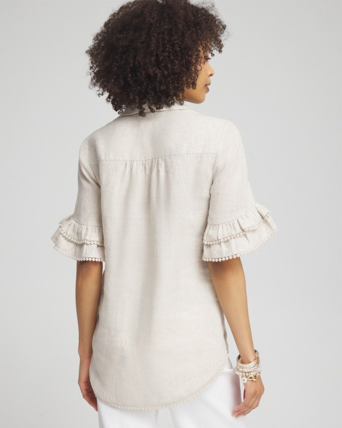 Women's Linen Ruffle Sleeve Blouse - Alabaster