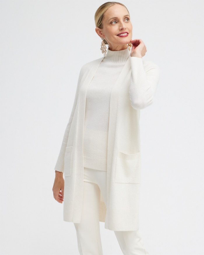 Women's Cashmere Duster Cardigan Sweater - Ecru - Click Image to Close