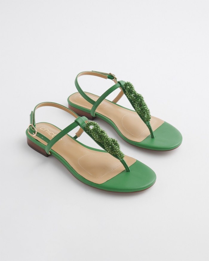 Women's T-Strap Sandals - Green - Click Image to Close