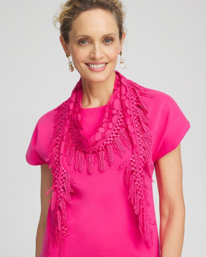 Women's Lace Fringe Scarf - PINK BROMELIAD - Click Image to Close