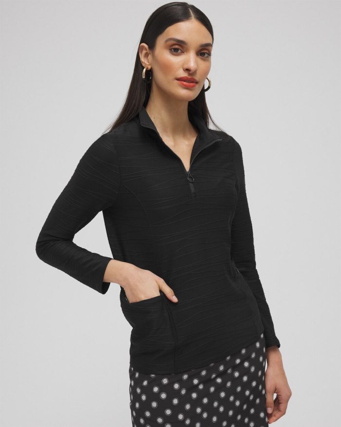 Women's Zenergy UPF Knit Jacquard Pullover - Black - Click Image to Close