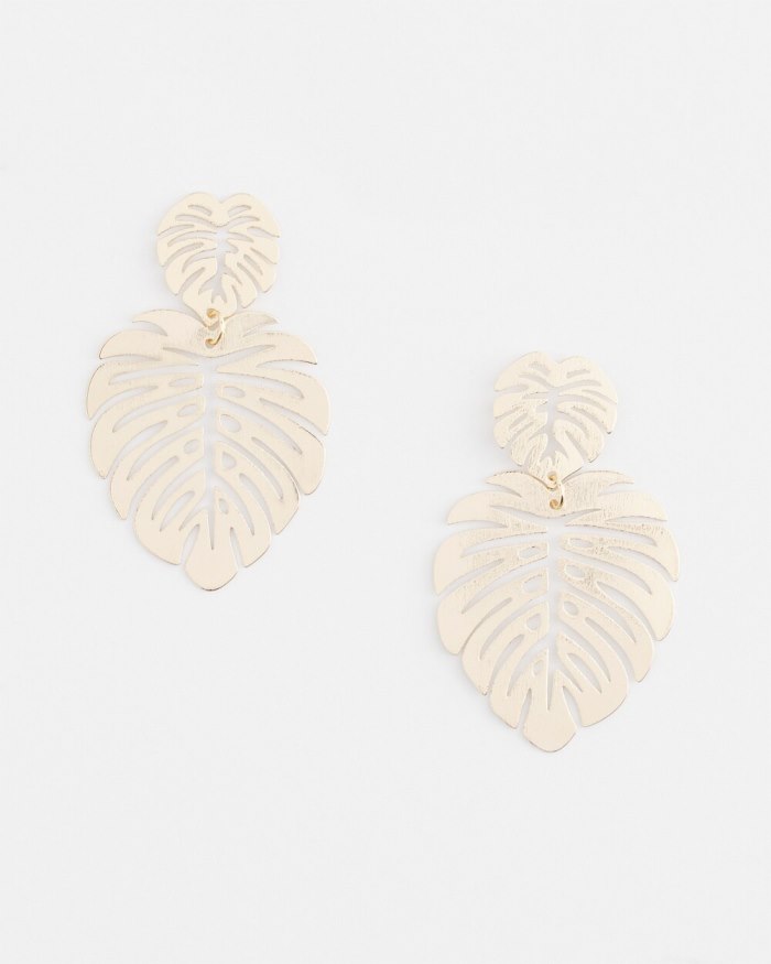 Women's No Droop Gold Tone Leaf Earrings - Gold