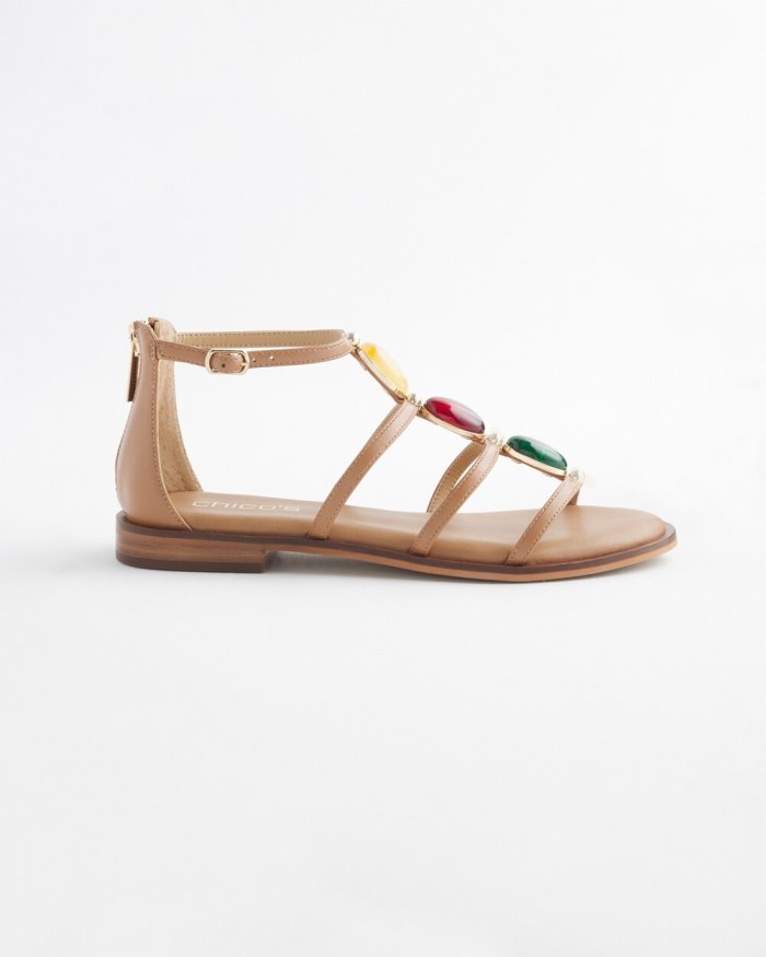 Women's Tan Embellished Sandals - Tan