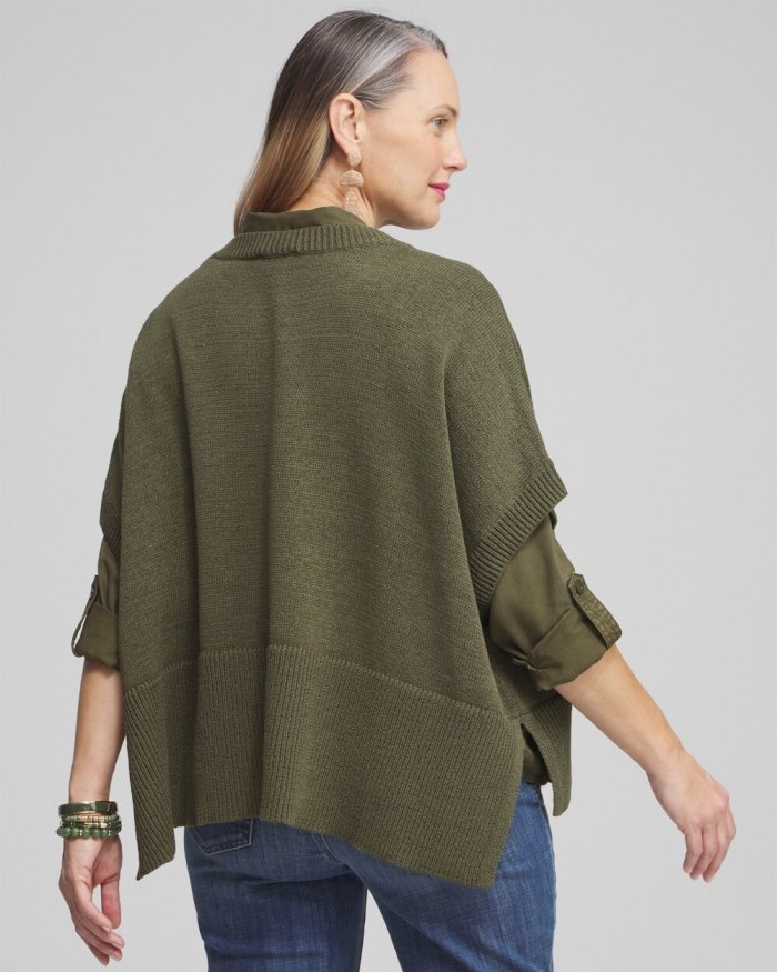 Women's Short Sleeve Knit Poncho - Olive