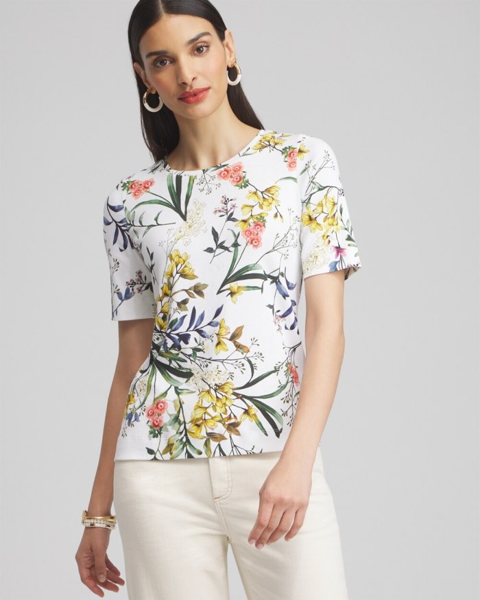 Women's Floral Everyday Elbow Sleeve Tee - Alabaster