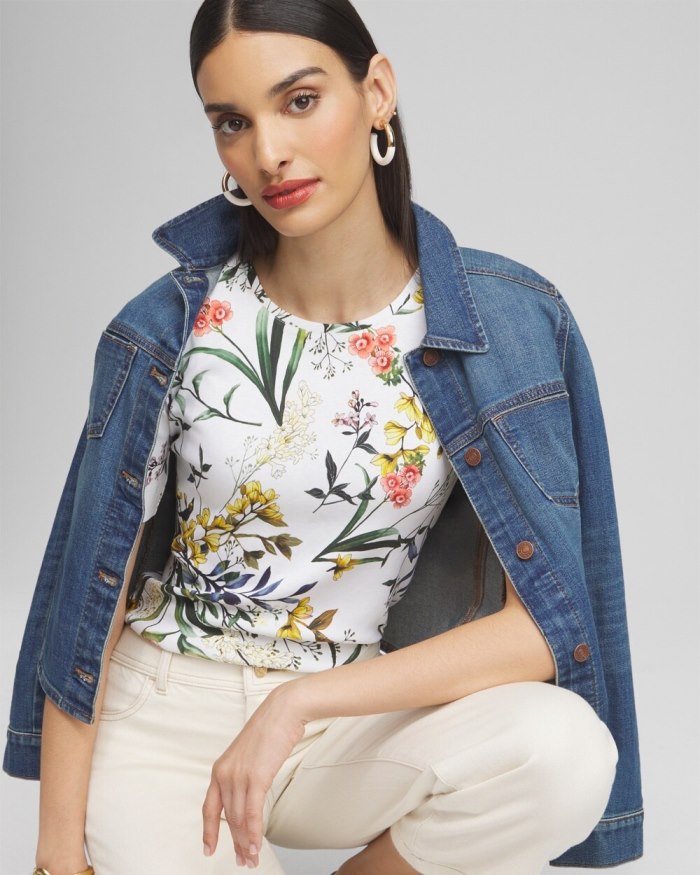 Women's Floral Everyday Elbow Sleeve Tee - Alabaster