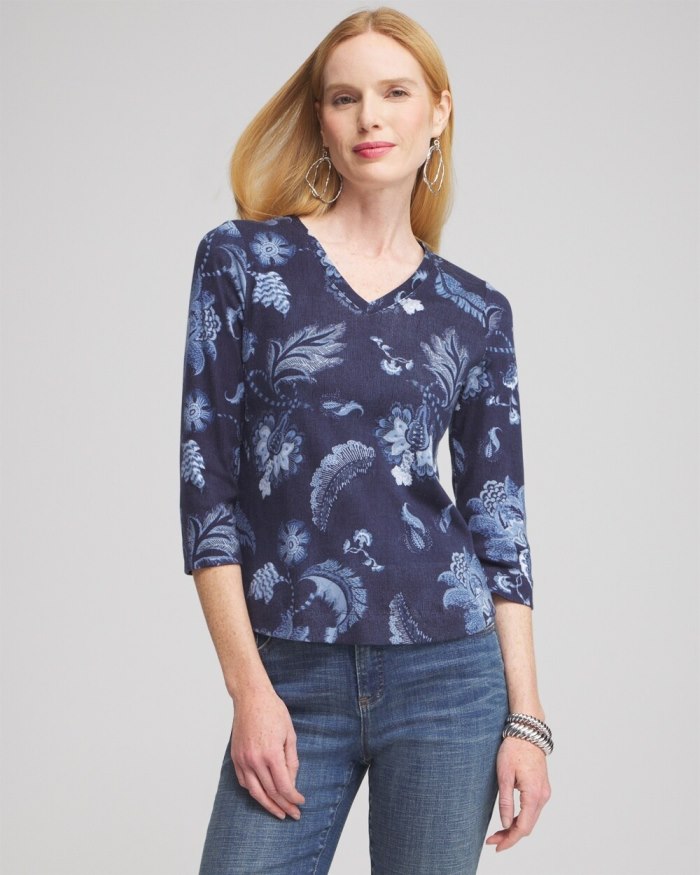 Women's Paisley Everyday 3/4 Sleeve Tee - Blue