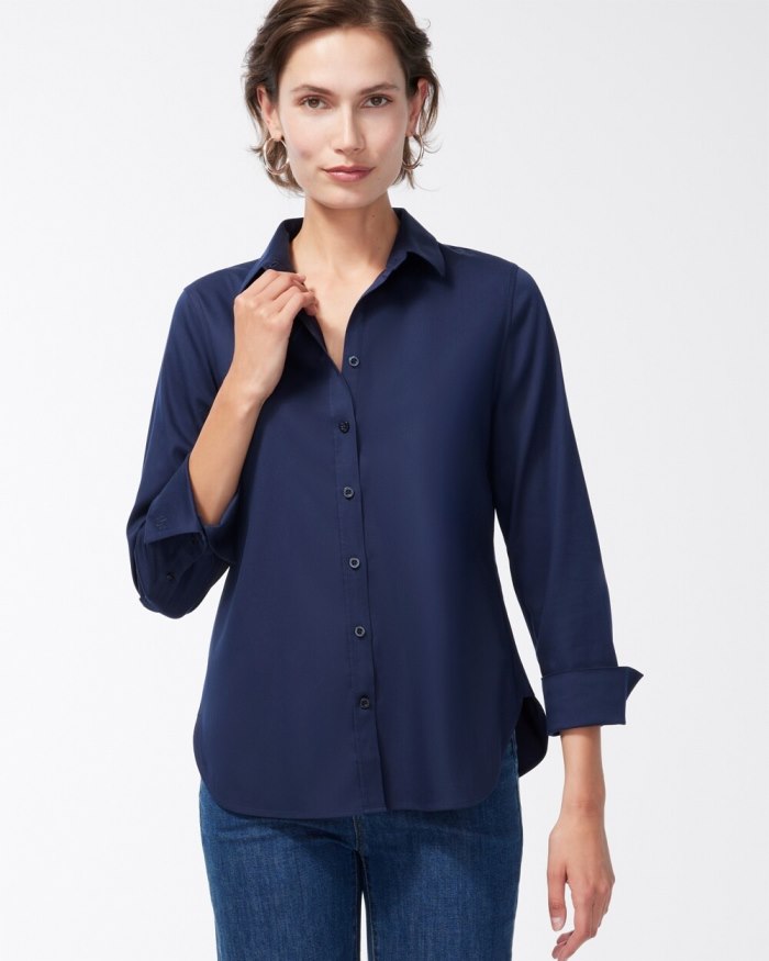 Women's No Iron Stretch Shirt - Classic Navy - Click Image to Close