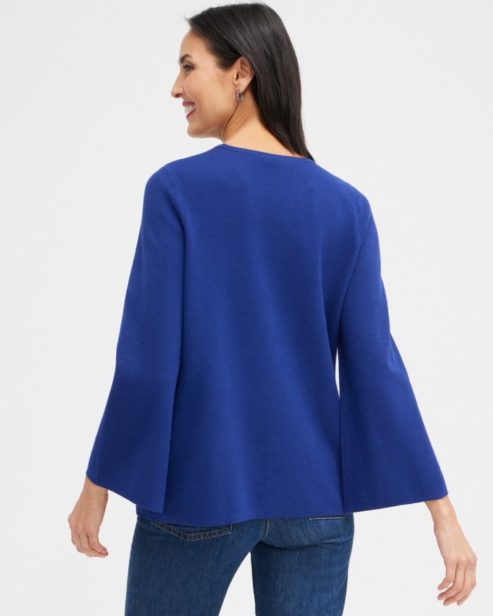 Women's Gem Embellished Flare Sleeve Sweater - Cobalt Night