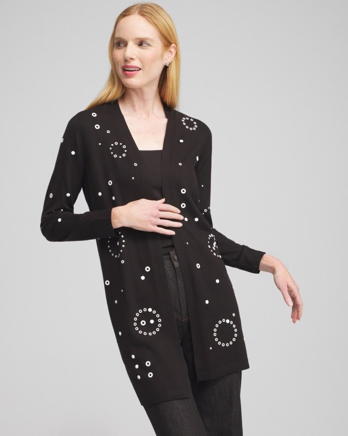 Women's Spun Rayon Grommet Cardigan - Black