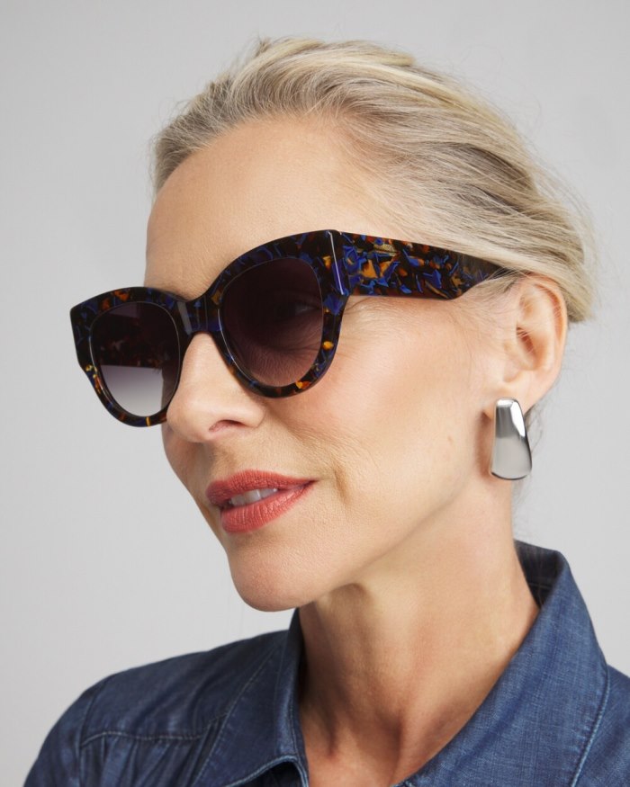 Women's Blue Faux Tort Cateye Sunglasses - Blue