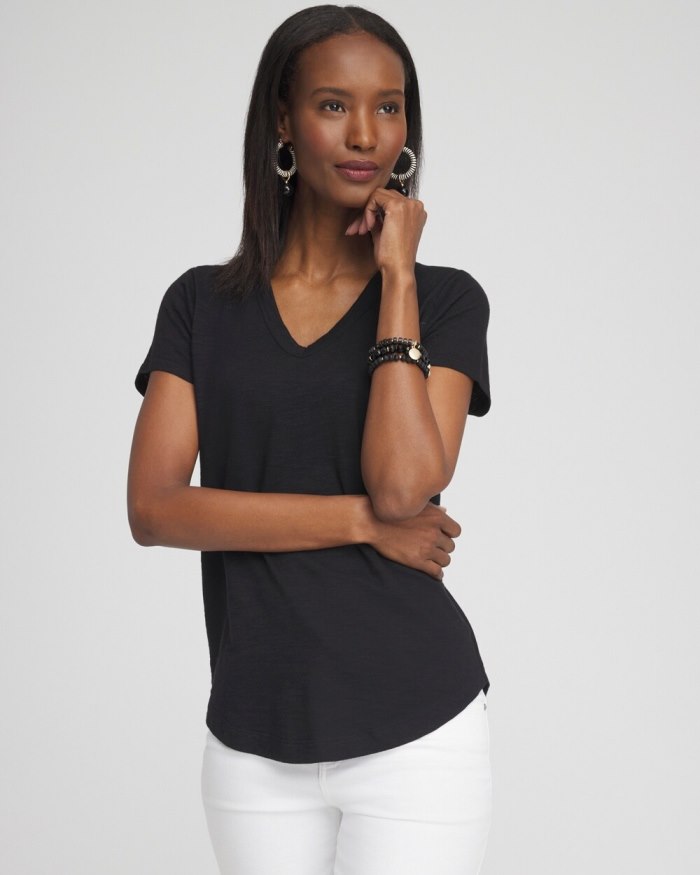 Women's Cap Sleeve V-neck Tee - Black