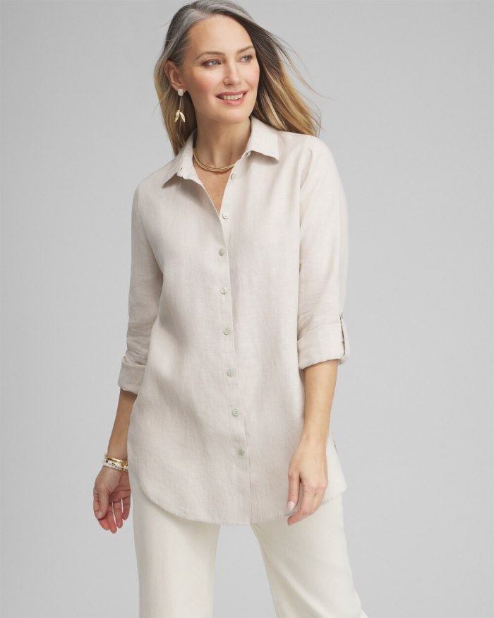 Women's No Iron Linen Tunic - Oatmeal - Click Image to Close