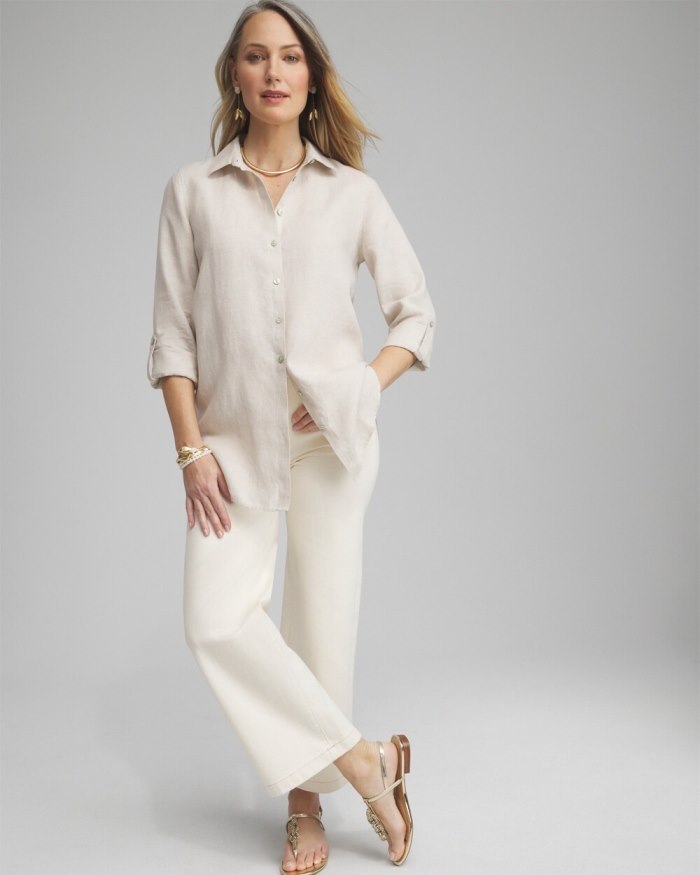 Women's No Iron Linen Tunic - Oatmeal