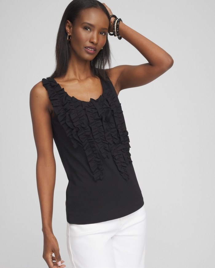 Women's 3D Ruffle Front Tank - Black