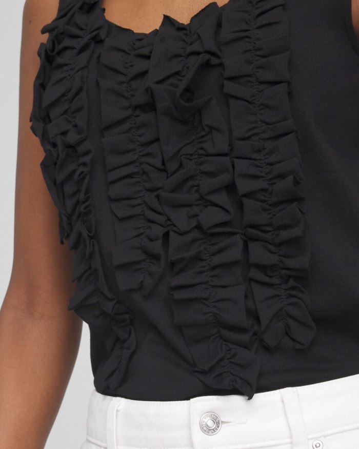 Women's 3D Ruffle Front Tank - Black