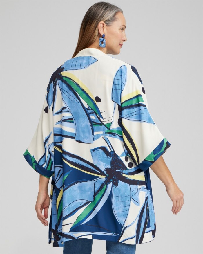 Women's Floral Print Long Kimono - Blue Veil