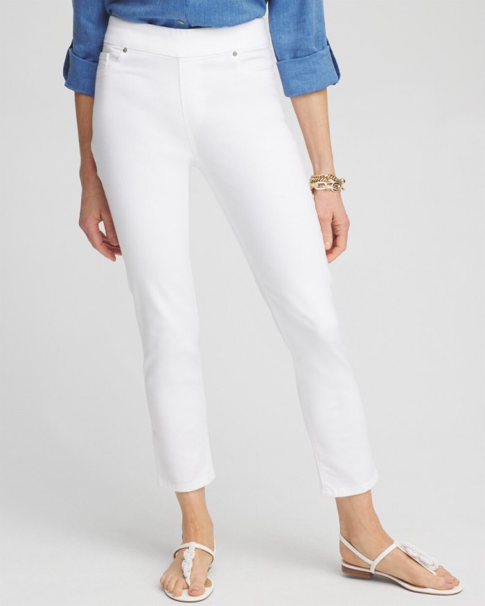 Women's No-Stain White Denim Ankle Jeggings - Alabaster - Click Image to Close