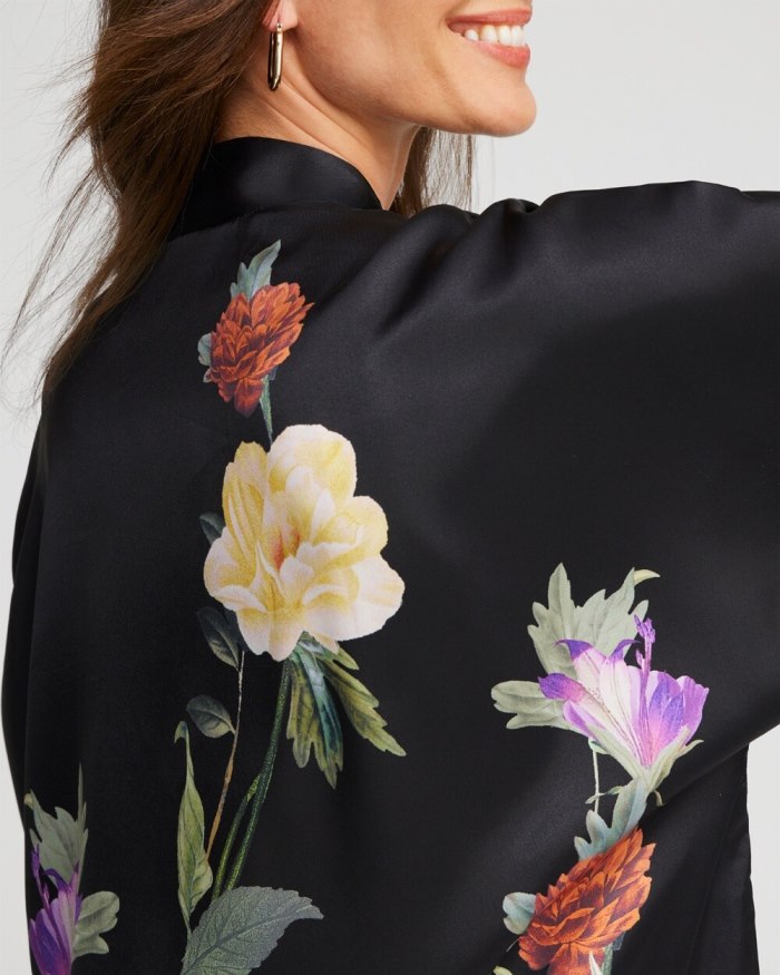 Women's Floral Short Kimono - Black