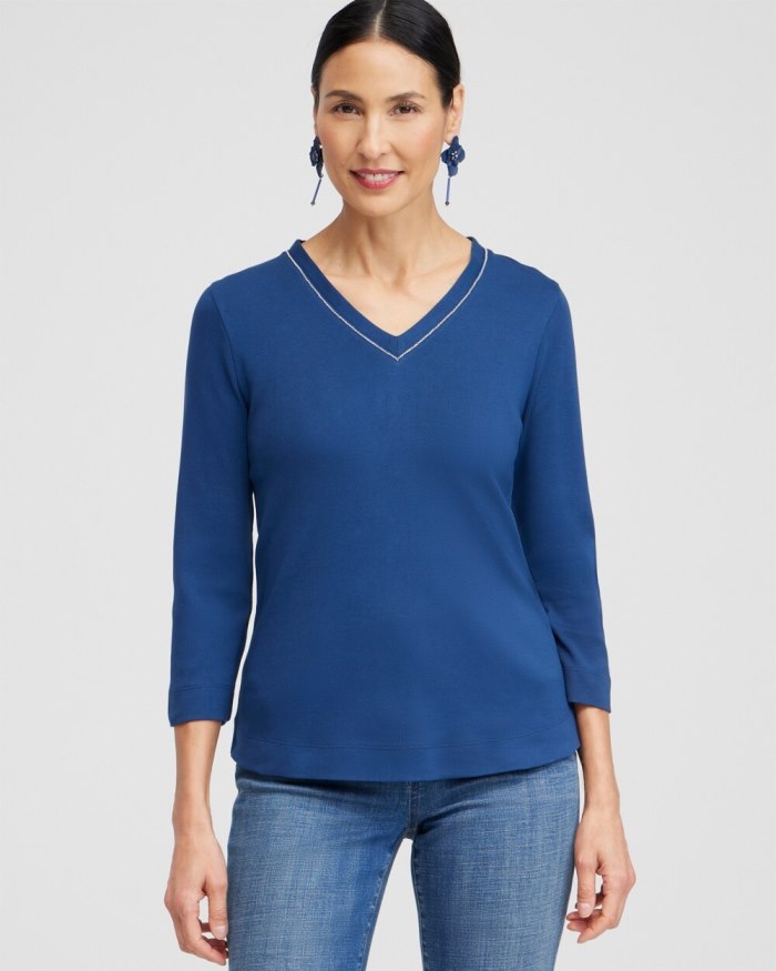 Women's Caviar Bead 3/4 Sleeve Tee - Azores Blue - Click Image to Close