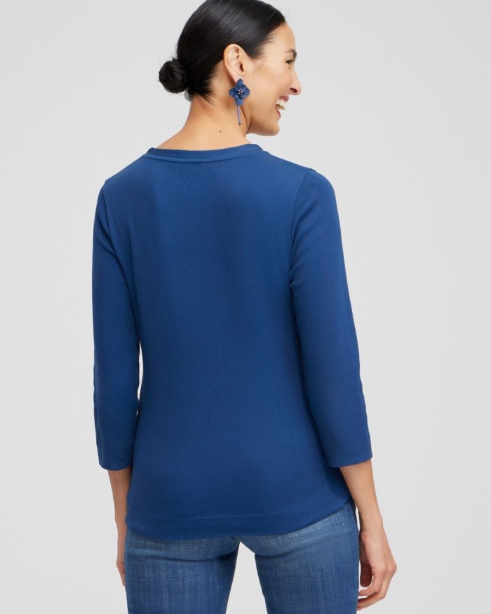 Women's Caviar Bead 3/4 Sleeve Tee - Azores Blue