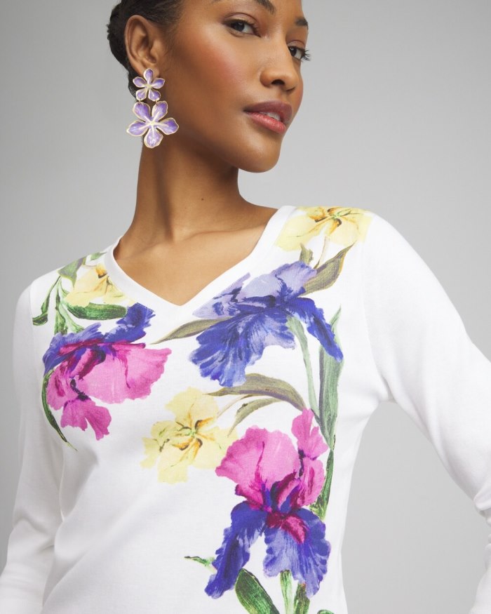 Women's Placed Floral Everyday 3/4 Sleeve Tee - Alabaster