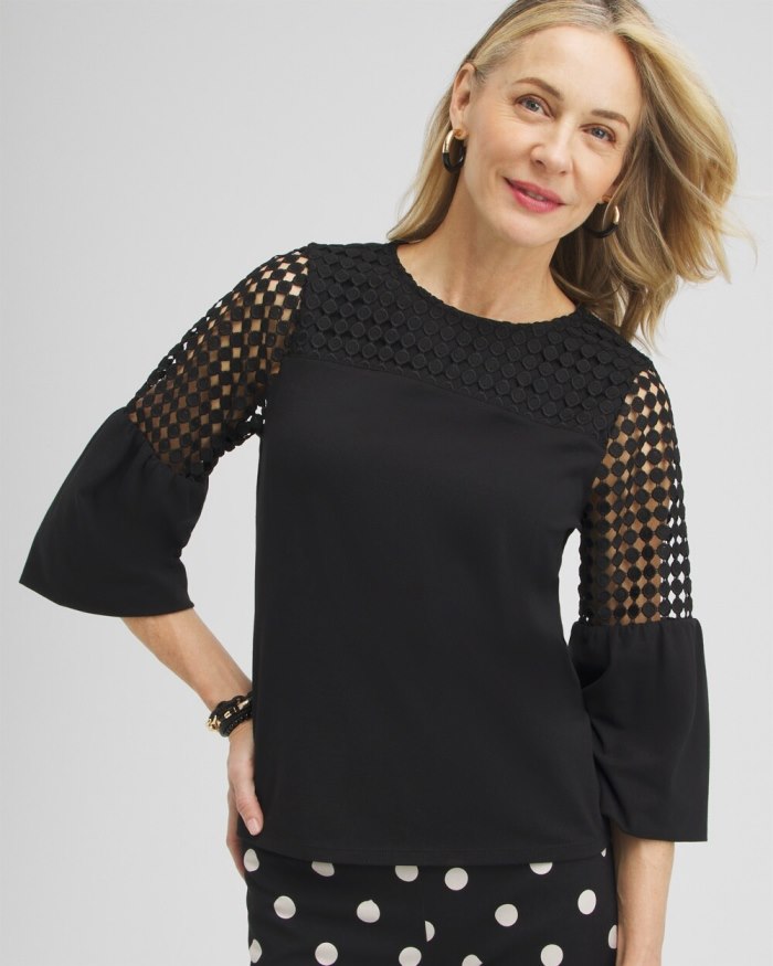 Women's Lace Mix Top - Black - Click Image to Close