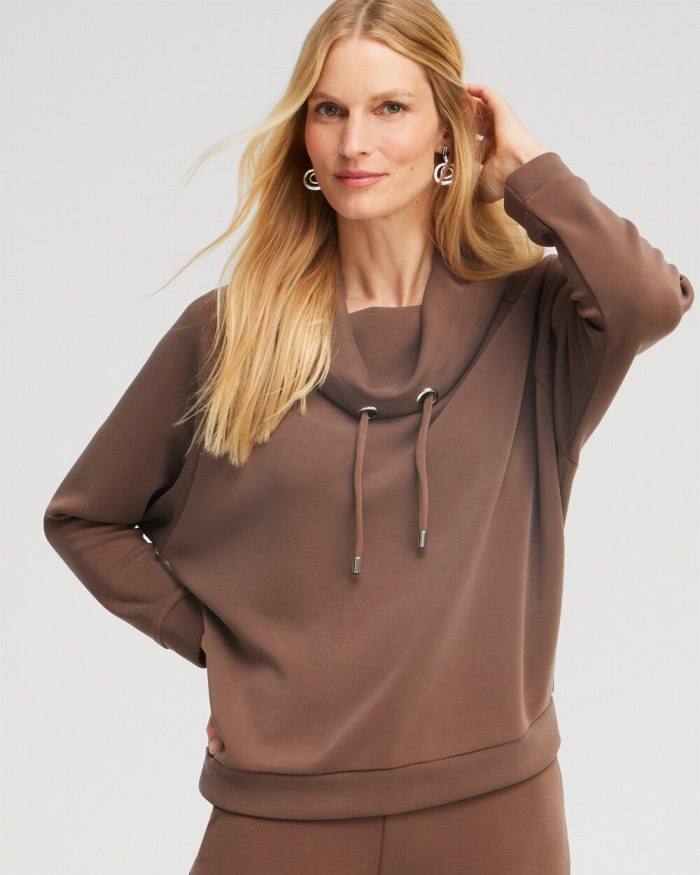 Women's Zenergy Sueded Scuba Cowl Neck Pullover - French Roast - Click Image to Close