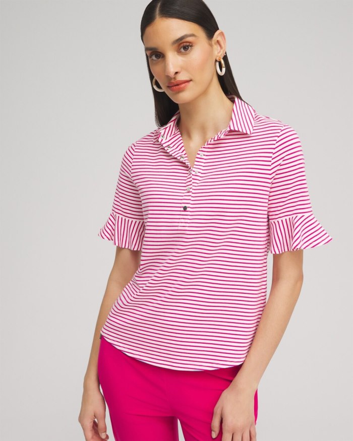 Women's Zenergy UPF Knit Stripe Ruffle Polo - Magenta Rose