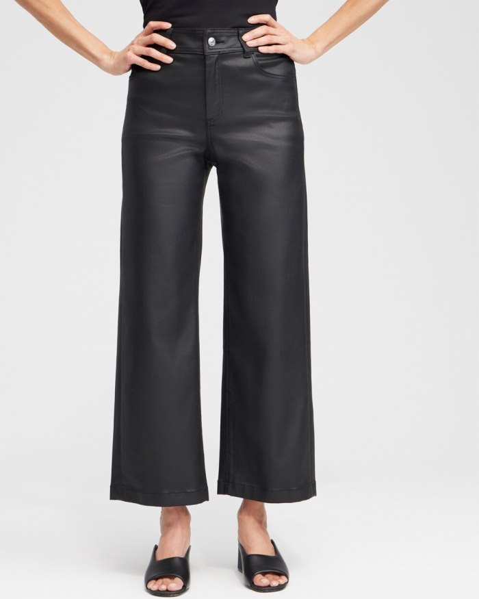 Women's Coated Wide Leg Cropped Denim - Black