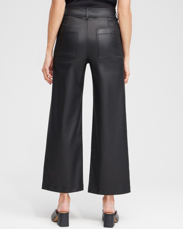 Women's Coated Wide Leg Cropped Denim - Black