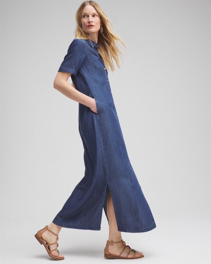 Women's Short Sleeve Maxi Shirt Dress - Marina Bay Indigo