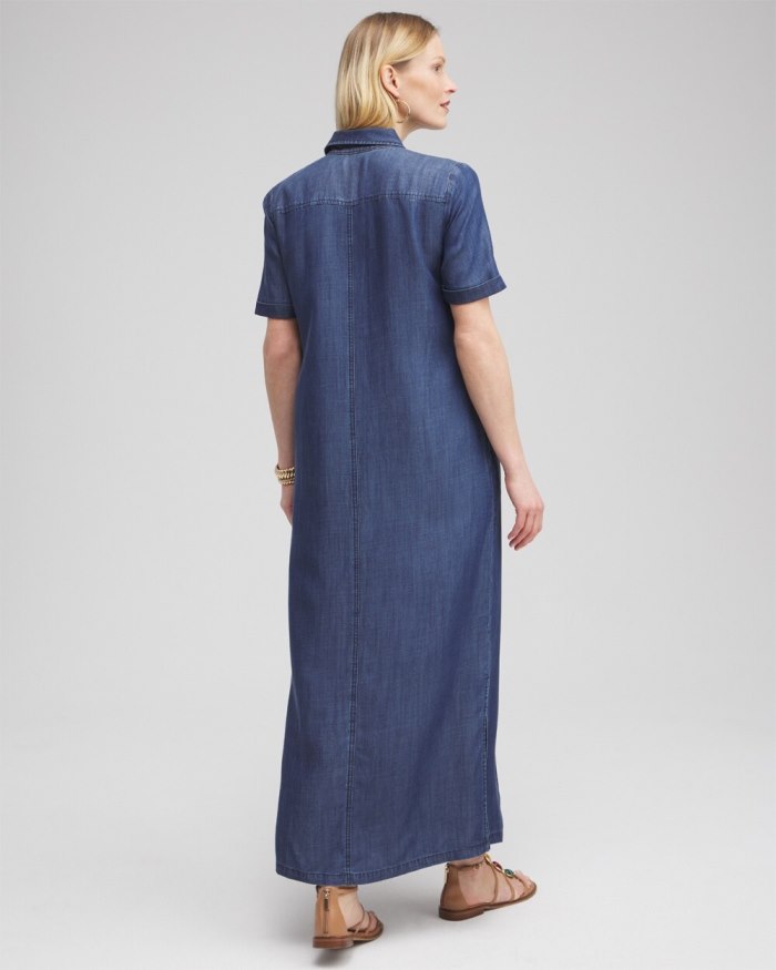 Women's Short Sleeve Maxi Shirt Dress - Marina Bay Indigo