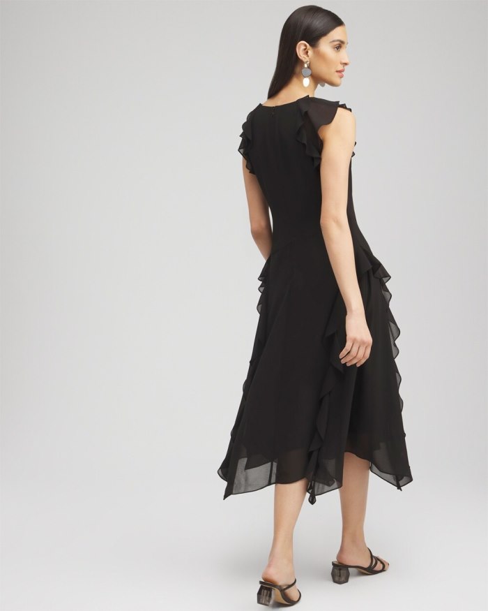 Women's Chiffon Ruffle Midi Dress - Black