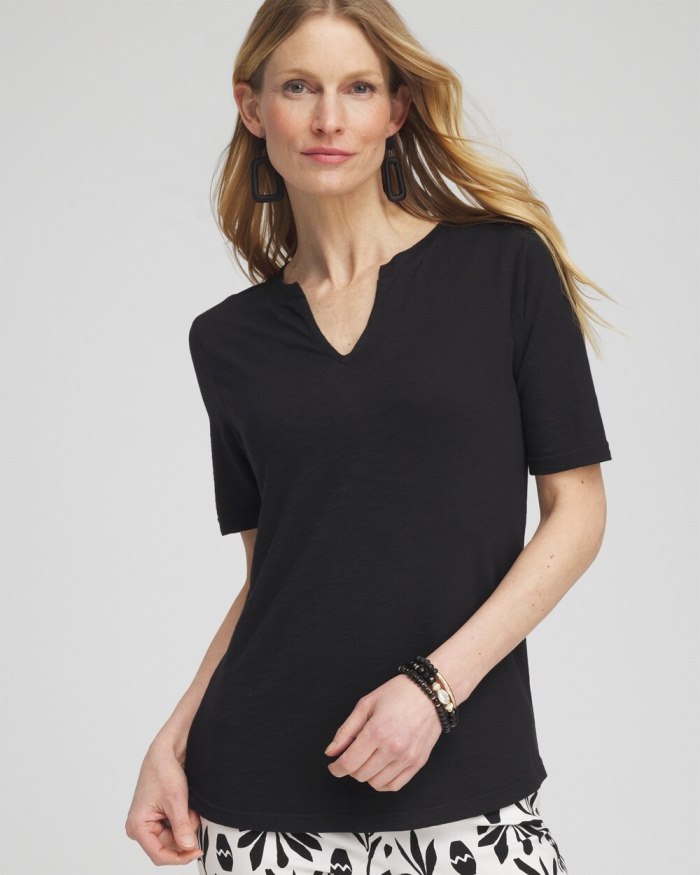 Women's Notch Neck Tee - Black - Click Image to Close