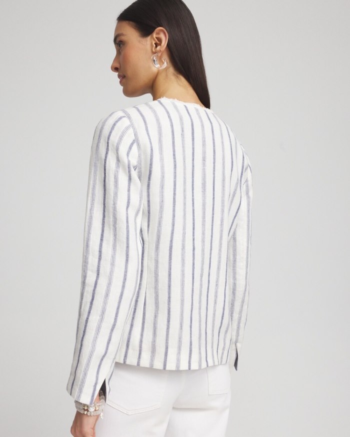 Women's Stripe Linen Frayed Jacket - Alabaster