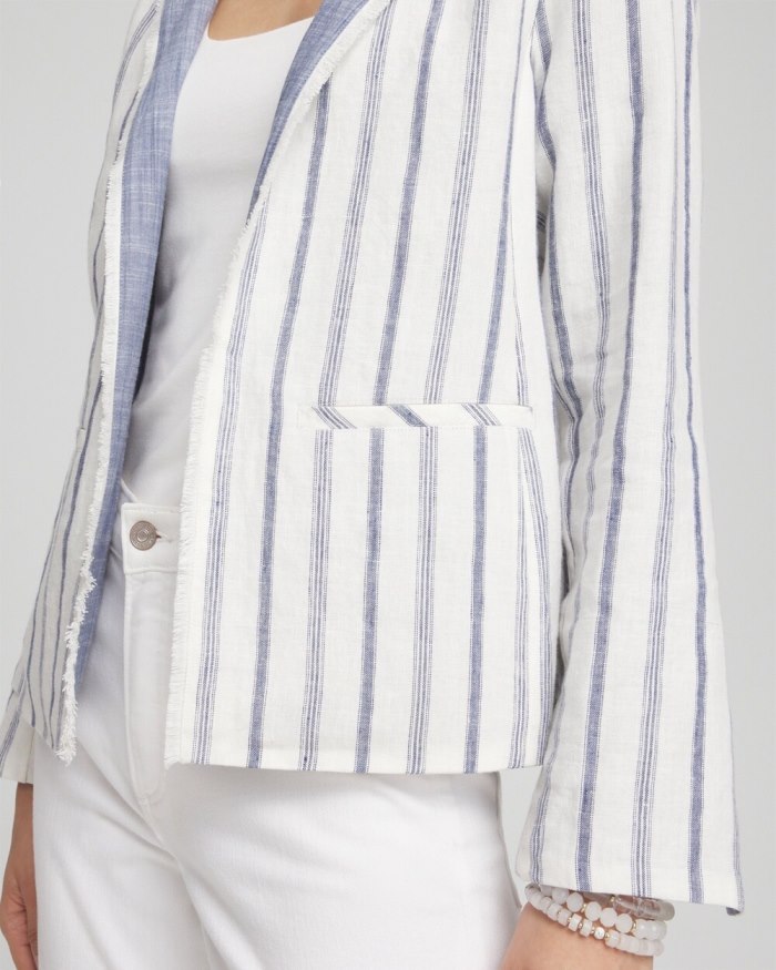 Women's Stripe Linen Frayed Jacket - Alabaster