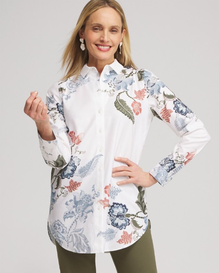 Women's No Iron Stretch Floral Shirt - Optic White