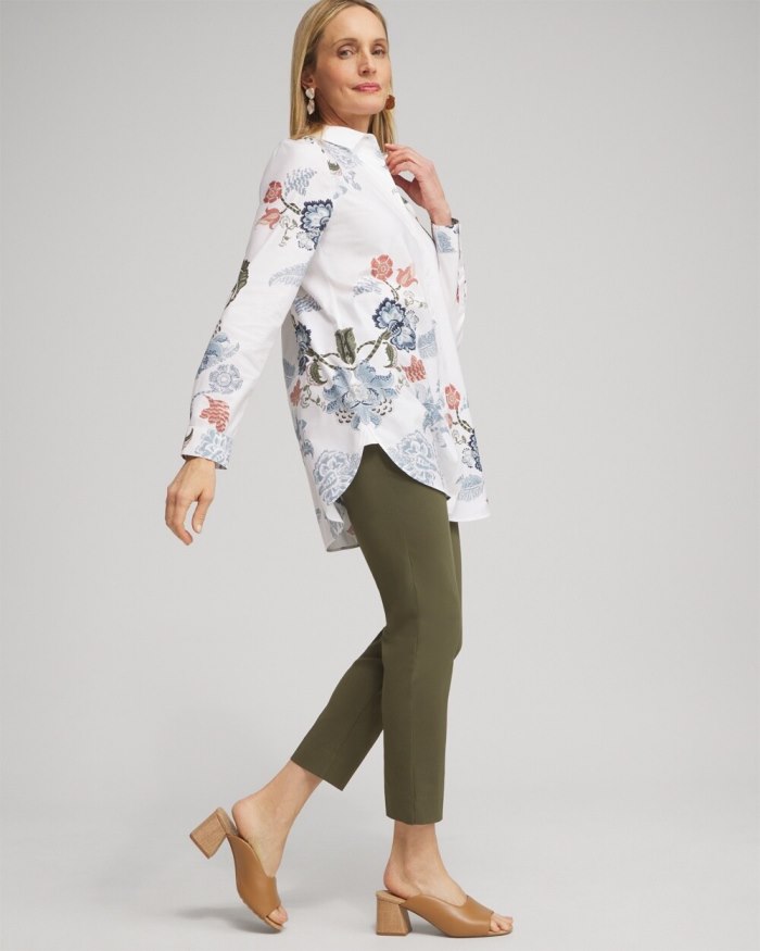 Women's No Iron Stretch Floral Shirt - Optic White