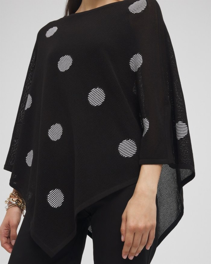 Women's Jacquard Polka Dot Knit Poncho - Black