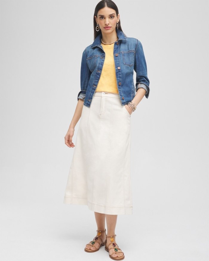 Women's Seeded Denim Midi Skirt - Natural Seeded