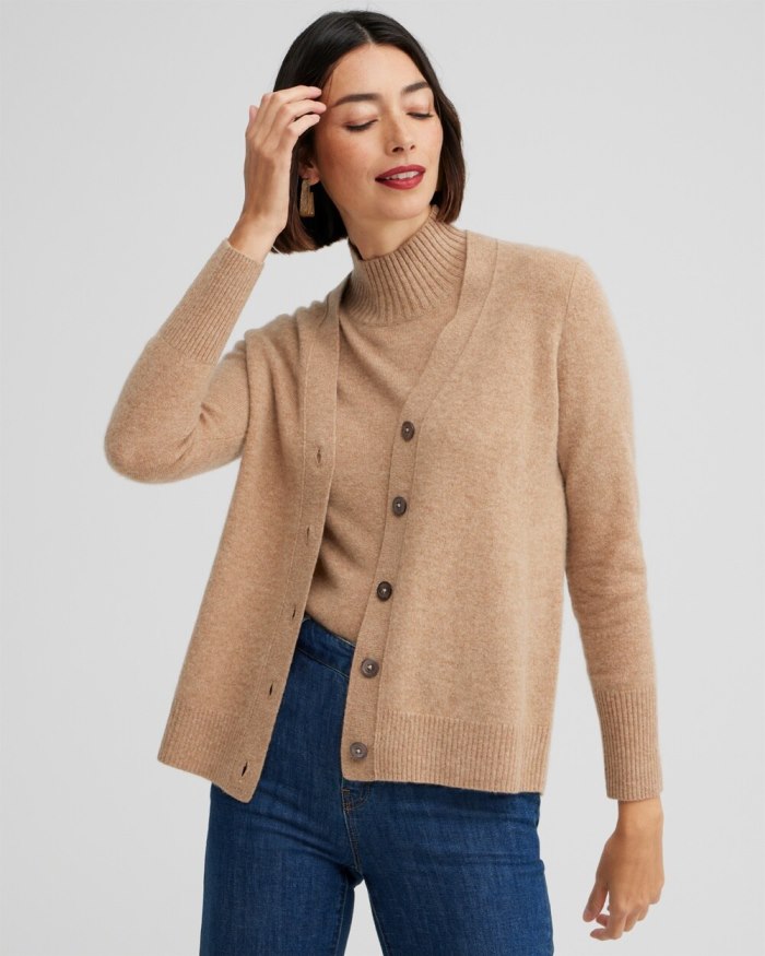 Women's Cashmere Cardigan Sweater - Camel