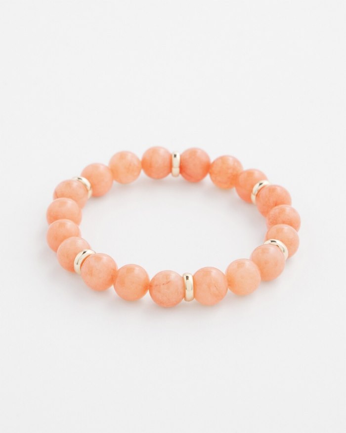 Women's Pink Jade Beaded Stretch Bracelet - Pink Clay