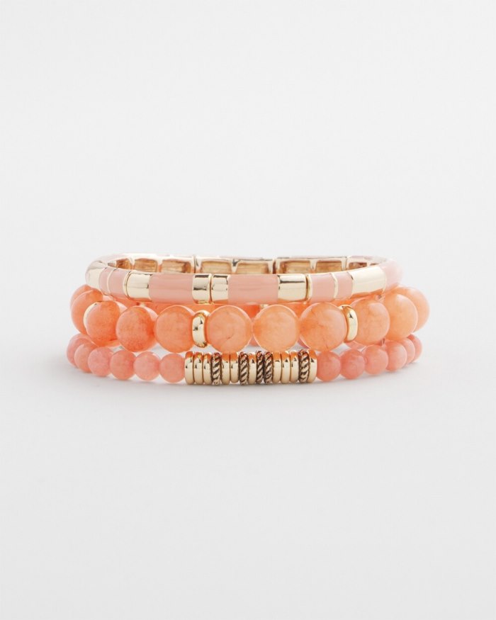 Women's Pink Jade Beaded Stretch Bracelet - Pink Clay