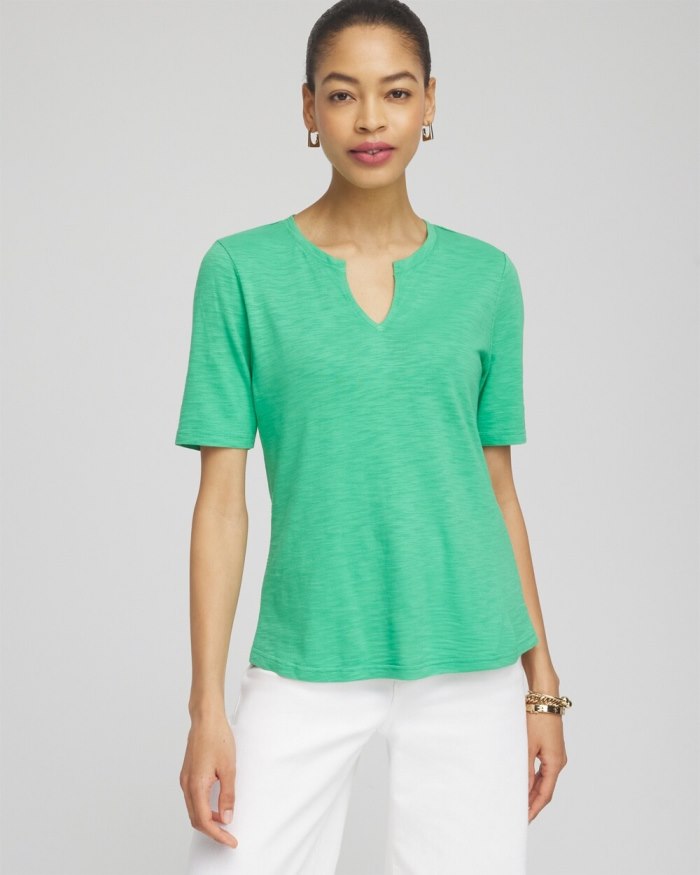 Women's Notch Neck Tee - GRASSY GREEN - Click Image to Close