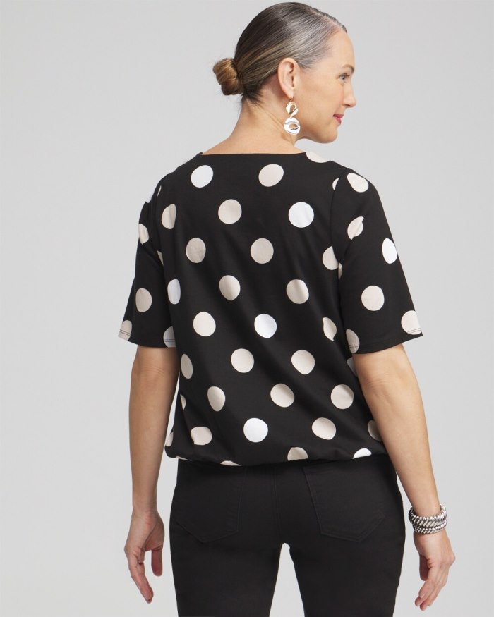 Women's Polka Dot Bubble Hem Top - Black