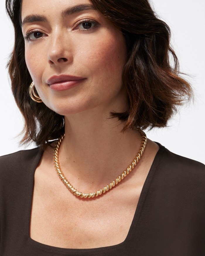 Women's Gold Tone Twist Collar Necklace - Gold